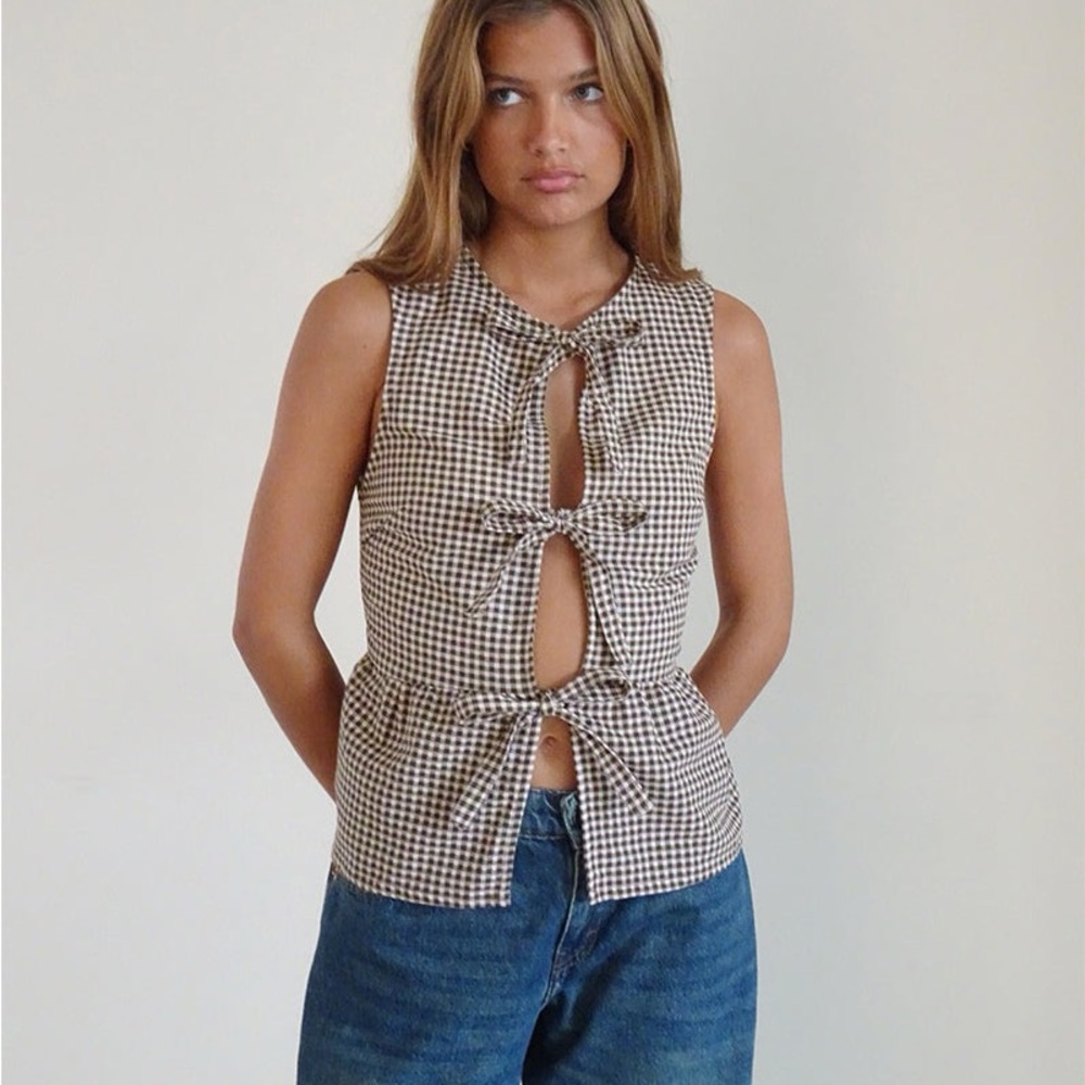 Kayvata Top in mini Gingham Brown